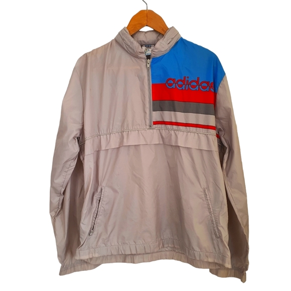 adidas Other - Adidas Micropacer Jacket Windbreaker Original 80s Vintage Half Zip Taupe Grey